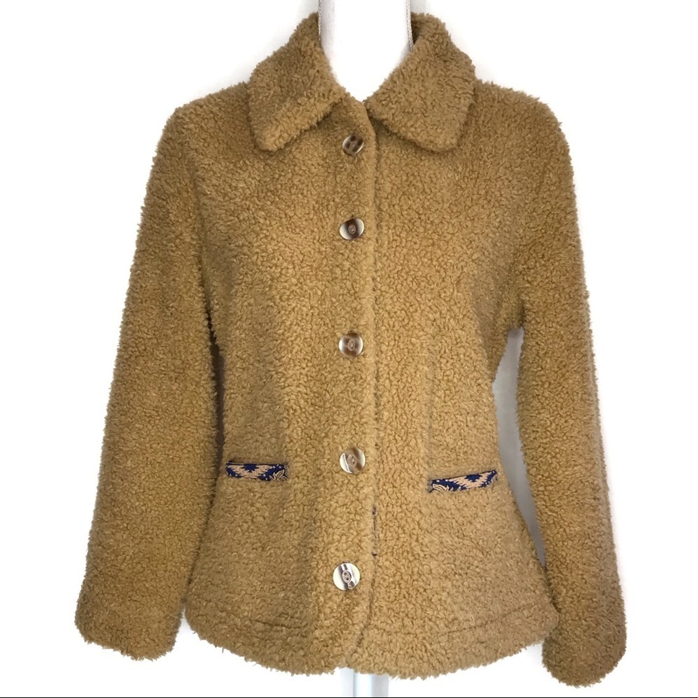 Cripple Creek Womens Sherpa Blazer Medium Button Front Faux Pockets Unlined